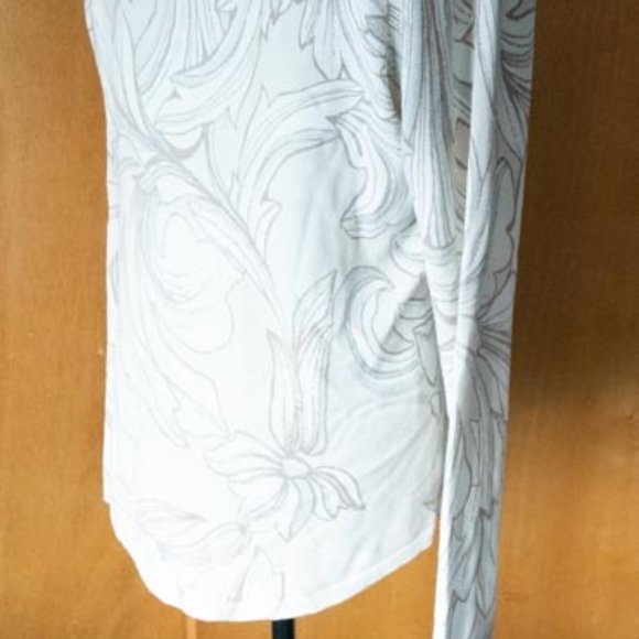 Chico's Cream w Tan Foliage Scoop Neck Woven Long Sleeve Tee womens 1 (M) - Picture 11 of 13